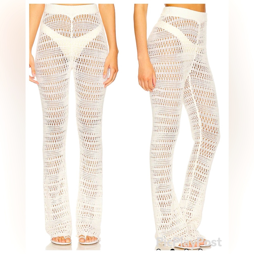 L Space Golden Hour Sheer Crochet Cream Ivory Sexy Baby Boot Leg Pants NWT S